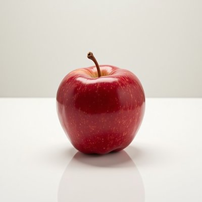 a red apple on a white table, studio lighting, photorealistic